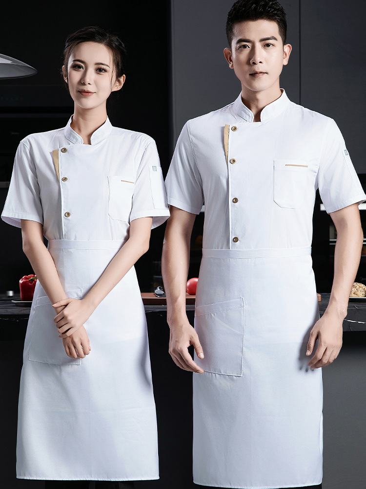 Picture of New Elastic Restaurant Chef Overalls Short-Sleeved Men's Summer Clothes Breathable Hotel Restaurant Kitchen Chef Clothes Half-Sleeved