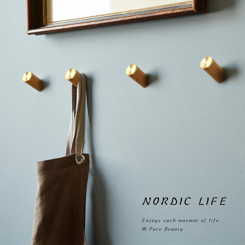 Picture of Light luxury wooden solid wood brass creative home wall decoration hook bedroom door rear hook clothes hook single hook
