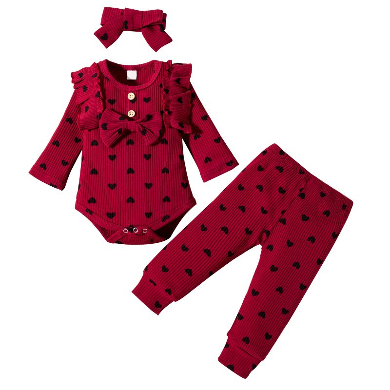 Picture of European and American Ins Export Spring & Fall Baby Girl Heart Long-Sleeved Harem + Pants + Hairband Headband Princess Three-Piece Suit