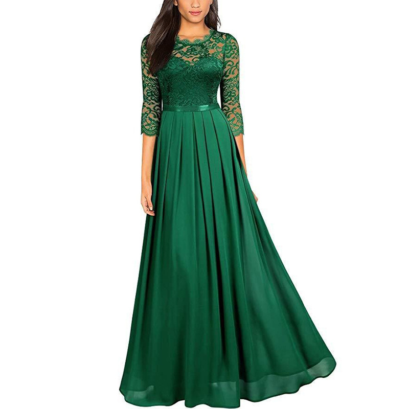 Elegant long evening dress elegant cross-border evening dress European station lace chiffon dress