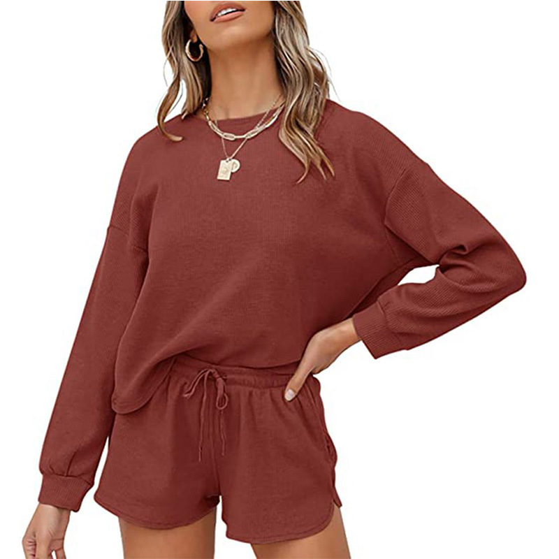 Picture of Cross-Border European and American Export Women's Clothing 2025 New Amazon Long-Sleeved Shorts Home Wear Waffle Two-Piece Suit