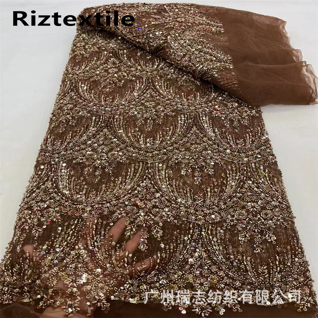 Picture of 3D Bead Tube Sequins Embroidered African Lace Wedding Dress Fashion Lace Fabric French Lace Fabric