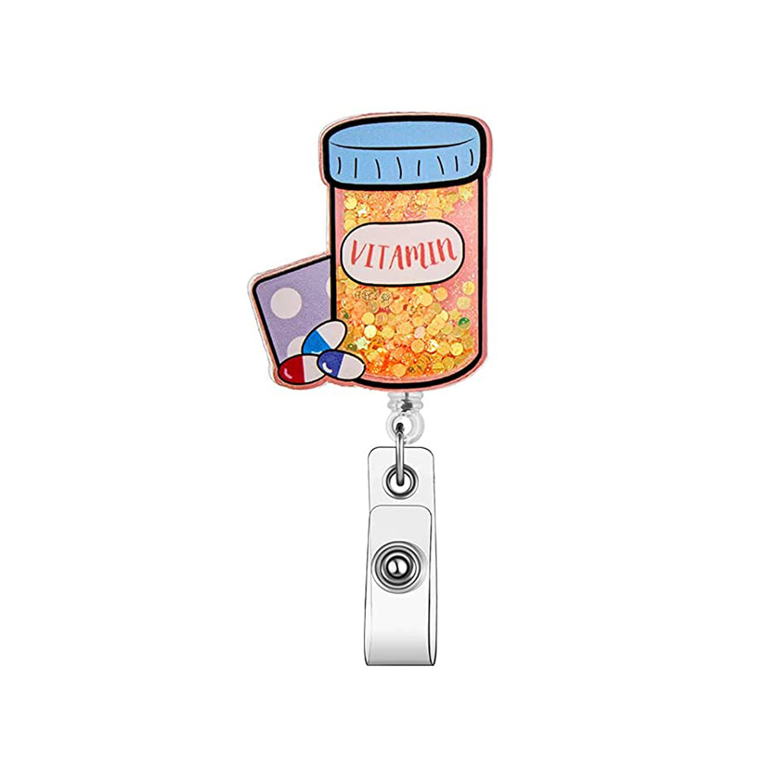 Picture of quicksand needle clothes love easy pull-up buckle rotating ID buckle Doctor Nurse retractable badge reel
