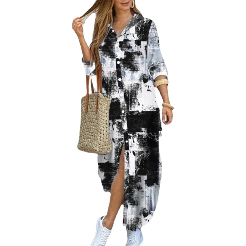 Picture of Cross-Border Women's Clothing Amazon 2025 European and American Spring and Summer New Printed Long-Sleeved Dress Fashionable Sexy Shirt Long Skirt