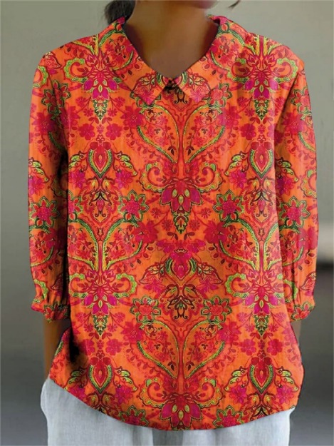 Picture of E Round Neck Pullover Summer Casual Cross-Border Women's Clothing New Amazon Printed Loose Women's Clothing Long-Sleeved Hot Sale