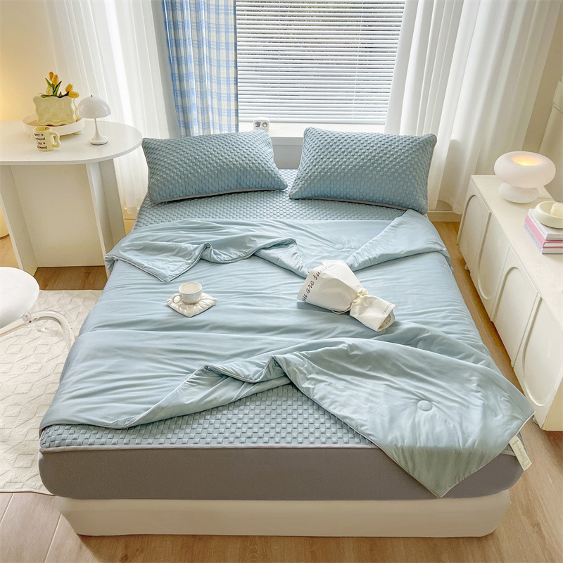 Picture of Summer cool silk summer cool quilt four-piece set air conditioning quilt ice bean mat three-piece set bed hat ice silk soft mat