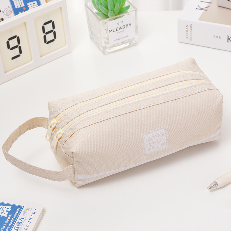Picture of Portable Stationery Bag Double-layer Oxford Cloth Double-pull Pencil Bag Simple Large Capacity Primary and Secondary School Students Portable Zipper Pencil Bag