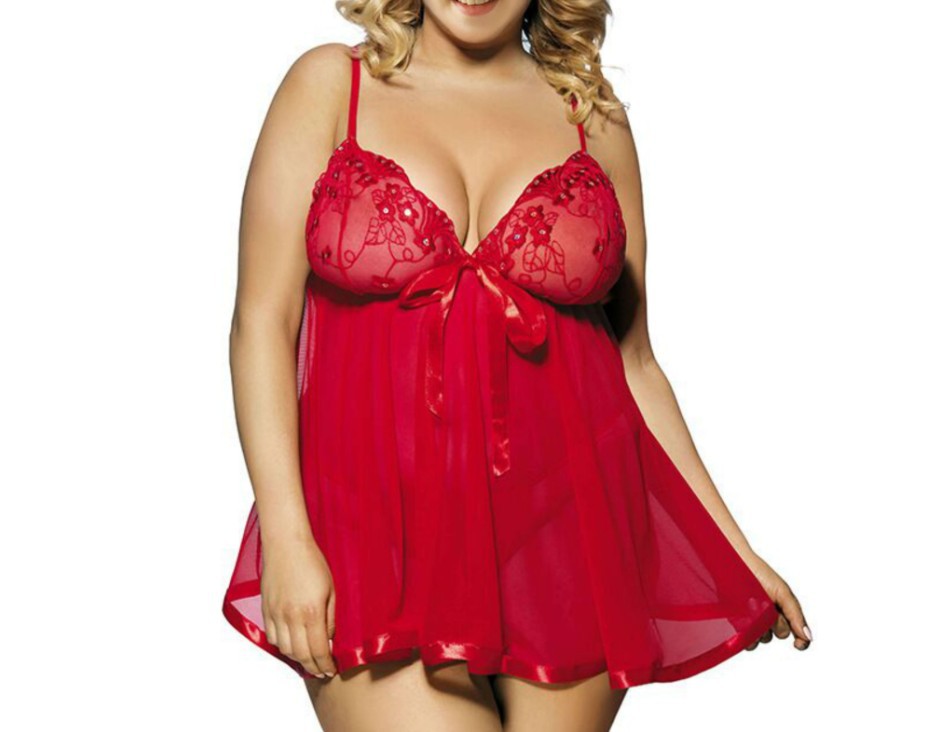 Picture of European and American Export Sexy Lingerie Lace Sexy Pajamas Women's Temptation Summer Transparent Mesh Suspender Nightgown Large Size