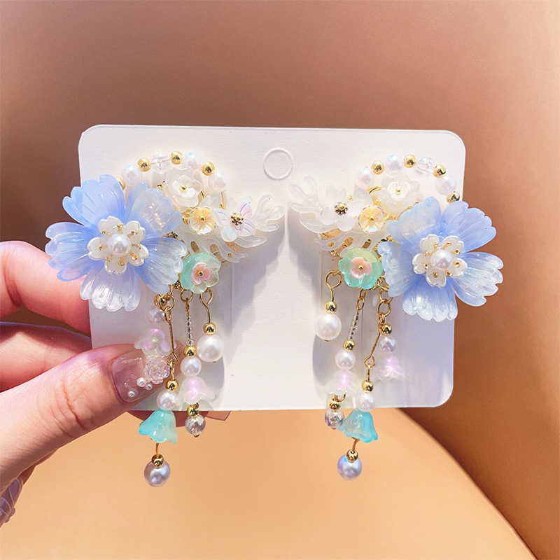 Picture of Hanfu Headwear for Girls and Children Chinese Style Walking Tassel Hairpin for Girls Super Fairy Princess Ancient Dress Flower Hairpin Headwear