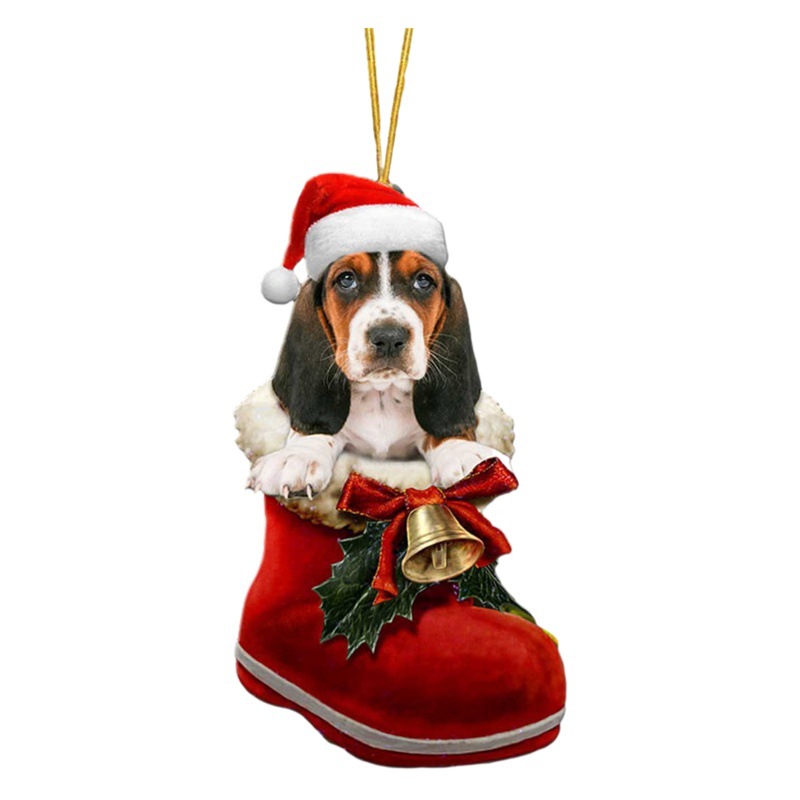Cross Border Dog Socks Christmas Tree Decoration Christmas New Car Acrylic Flat Decorations Cute Pendant