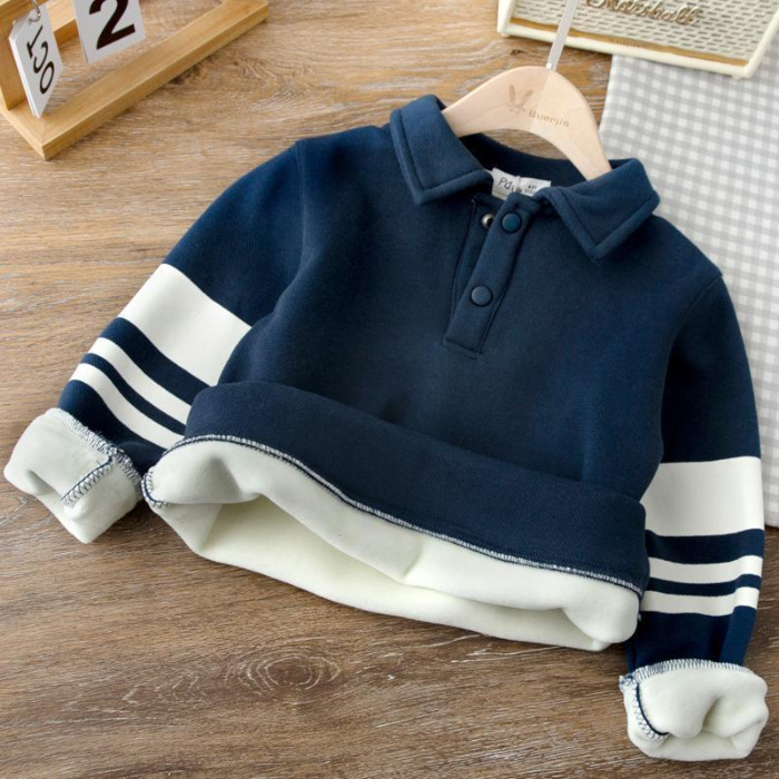Picture of Boys' polo shirt 2023 new children's Korean version of autumn and winter fleece-lined lapel children's warm bottoming shirt tide
