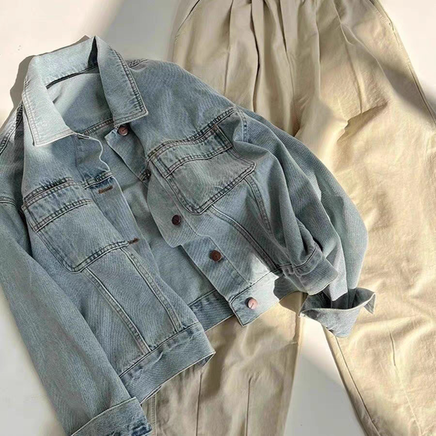 Washed Cotton Vintage Denim Jacket Women's 2025 Spring and Autumn European Korean Loose Short Long Sleeve Casual Jacket Top