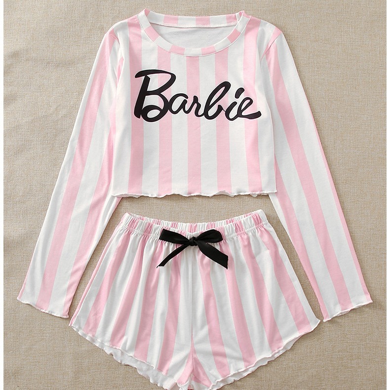 European and American Home Clothes Wide Stripe Pink baneie Pajamas Set Cross-border Casual Comfortable Long-sleeved Two-piece Set