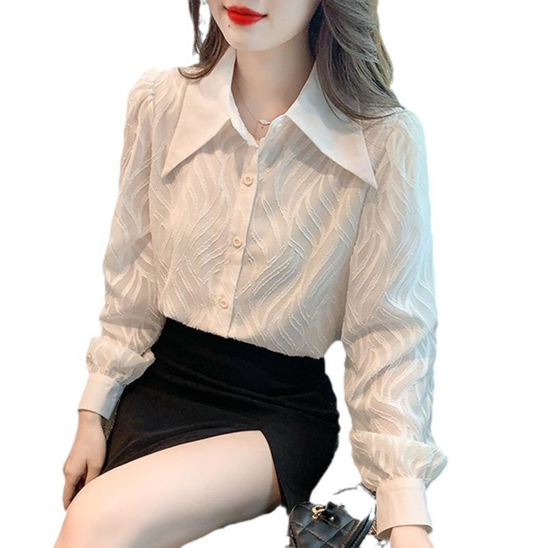 Picture of Black Chiffon Shirt for Women, Spring and Autumn 2024, Polo Collar, Niche Retro French Long-Sleeve Top, Chanel Style