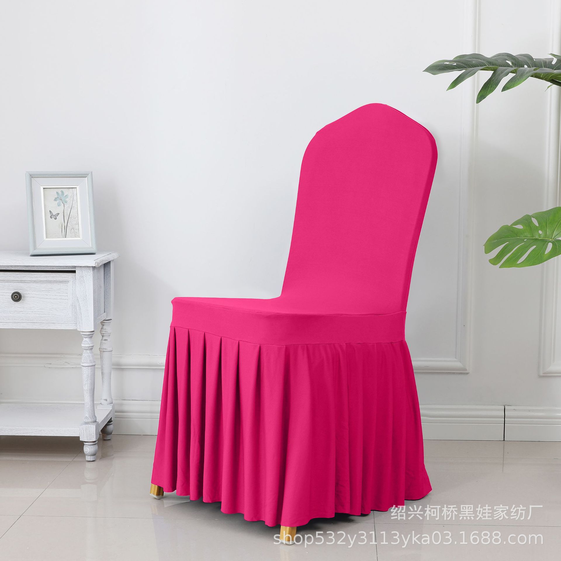 Picture of Chair Cover Thickened Stretch Pleated Skirt Dining Chair Cover Hotel Wedding Banquet Event Stool Cover Hotel Cloth