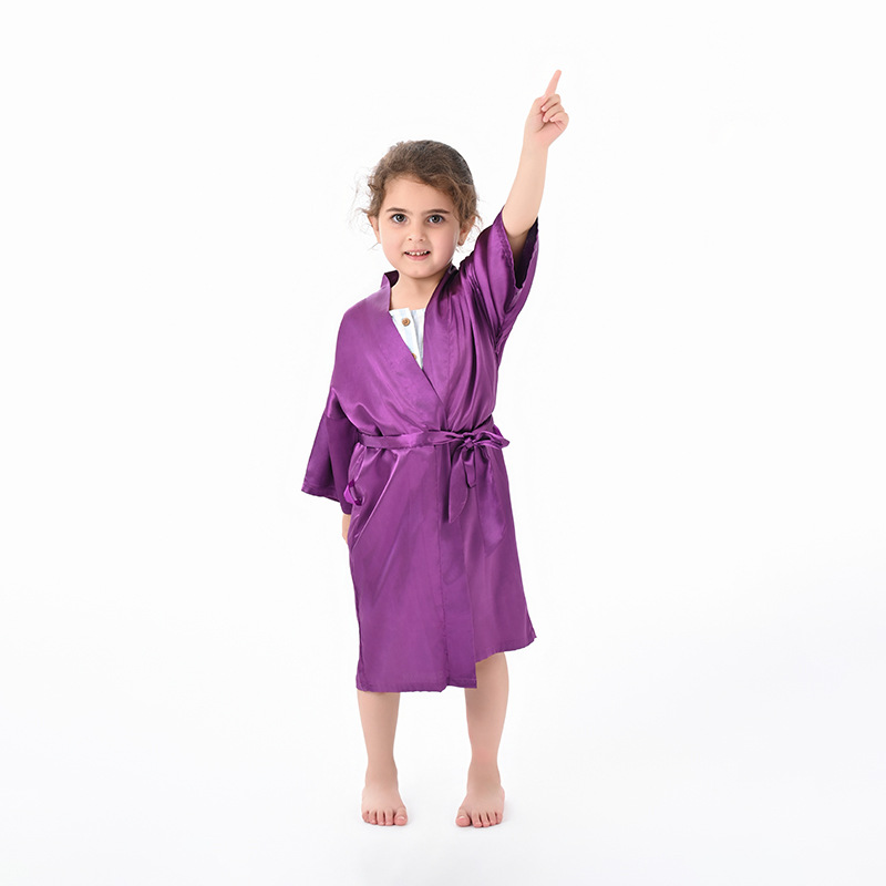 Picture of Cross-Border Solid Color Imitation Silk Children's Bathrobe Export Big Children's Satin Nightgown Baby Catwalk Cardigan Boys and Girls Bathrobe