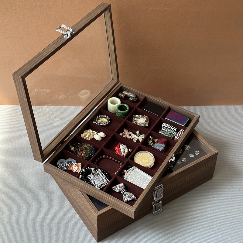 Walnut Grain Large Capacity Jewelry Storage Box Ring Earrings Necklace Jewelry Box Bracelet Jewelry Dustproof Display Box