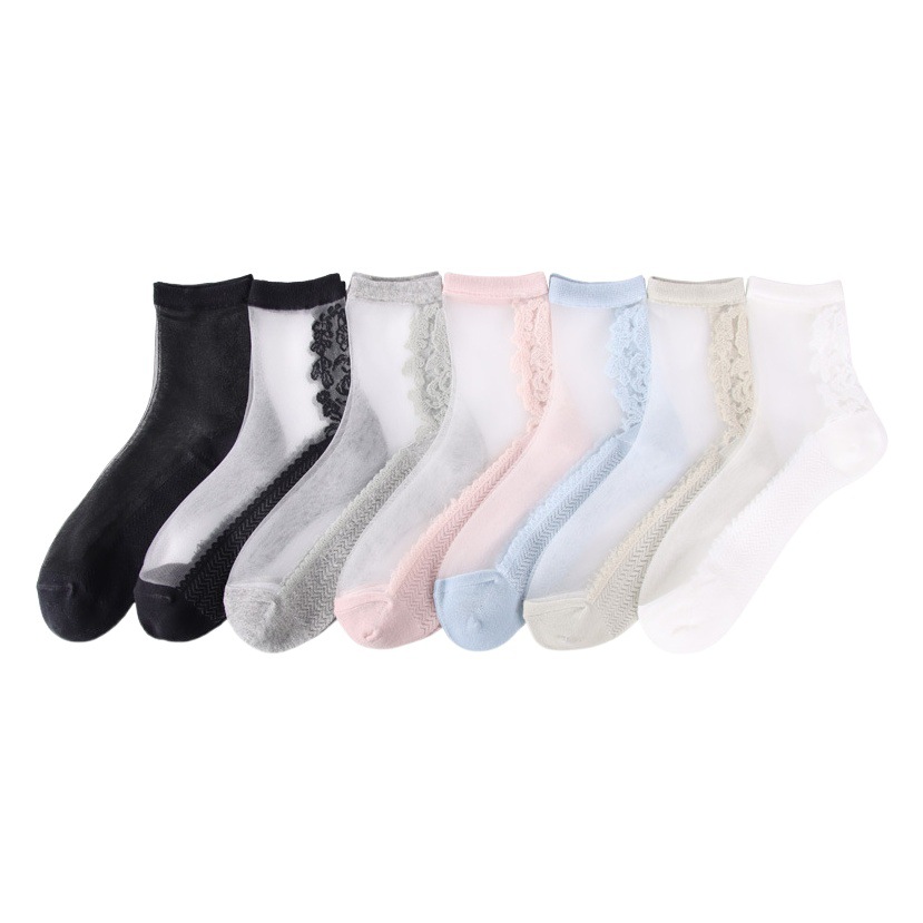 Socks for Women Spring and Summer New Transparent Cotton Bottom Women's Socks Wavy Women's Stockings Glass Silk Crystal Silk Wholesale Soft
