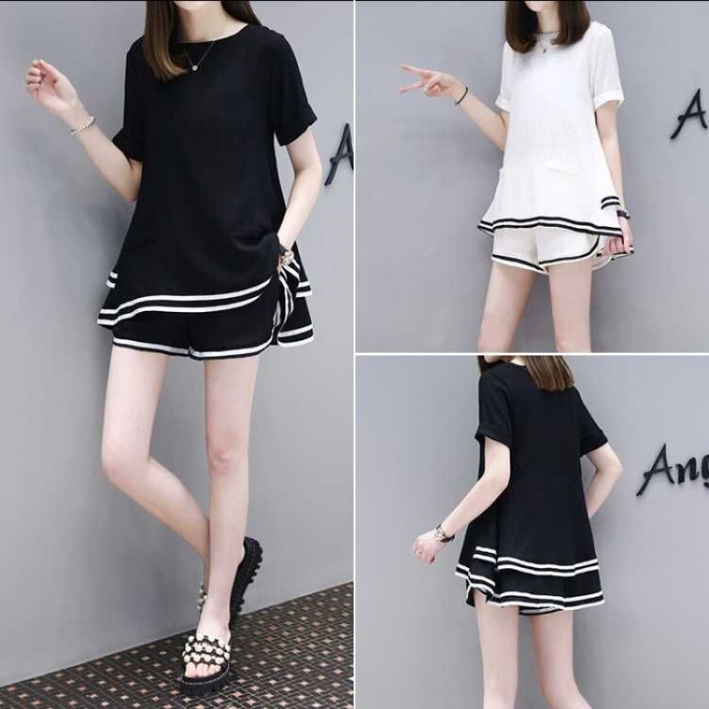 Picture of European Station Summer Women's Large Size Loose Two-Piece Short-Sleeved Shorts Casual Sports Suit Chubby Girl Fashionable