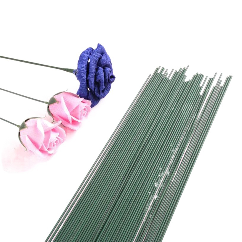 No. 2 Green Wire Flower Bouquet Packaging Material Accessories Flower Stem DIY Handmade Wire Mesh Rose Coated Ribbon