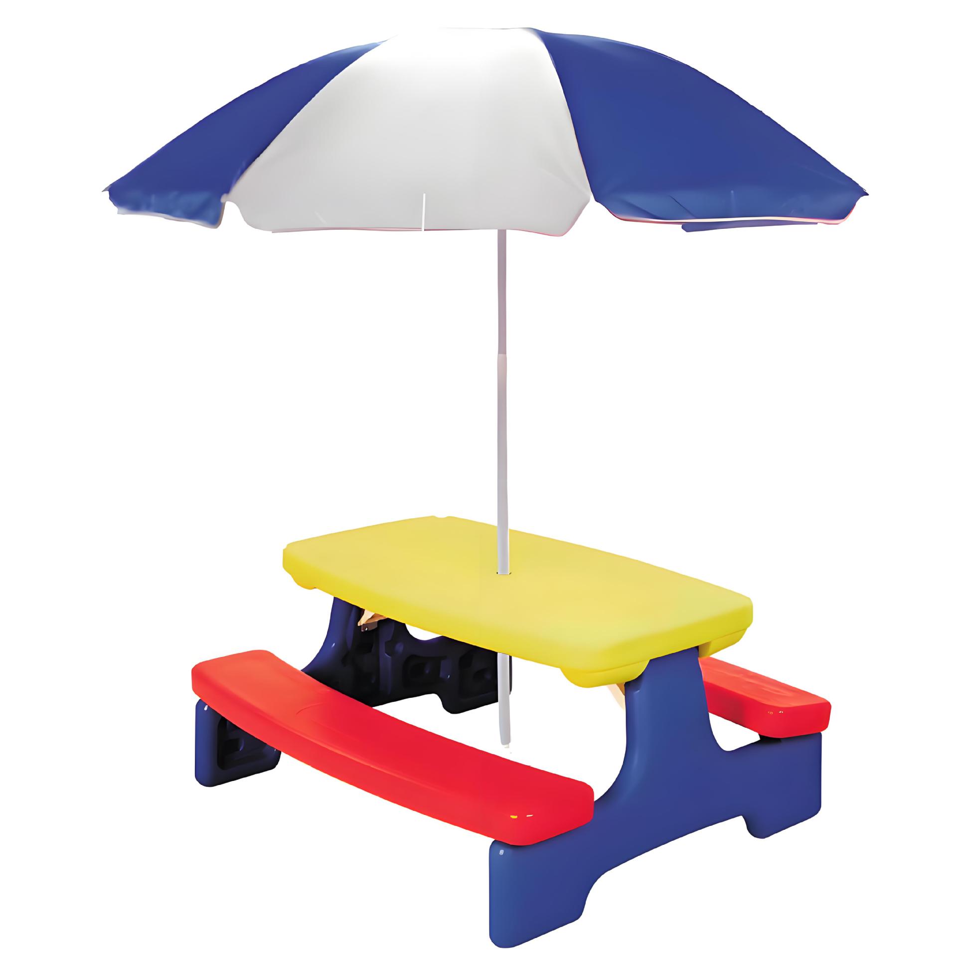 Picture of Foldable Children's Outdoor Table and Chairs with Umbrella for Four People Picnic Game Table Furniture Kindergarten Learning Desk Learning Table