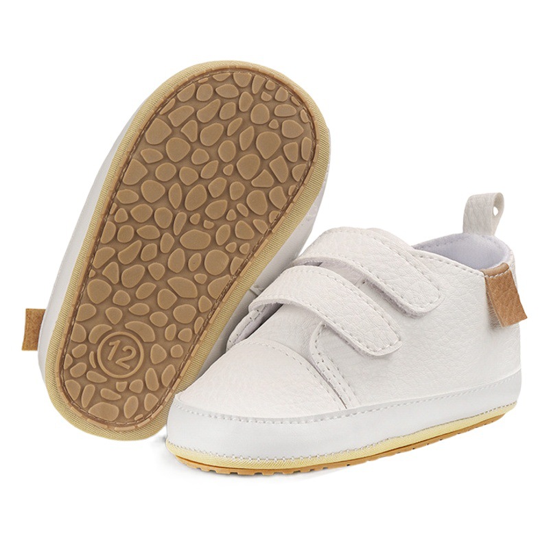 Spring and Autumn 0-1 Year Old Baby Toddler Shoes PU Velcro Baby Boys and Girls Wave Shoes Indoor and Outdoor Leather Shoes with Soft Sole