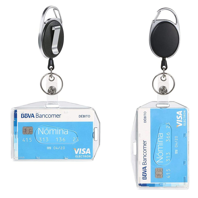 Cross-border Hot-selling Zinc Alloy Key Ring Telescopic Certificate Card Holder Easy Pull Buckle with PC Dual-purpose Card Holder Easy Pull