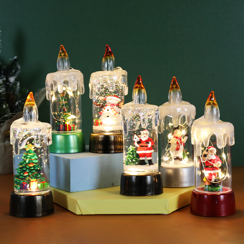 Cross-Border New Christmas Decorations Crystal Ball Old Man Snowman Candle Lamp Luminous Night Light Desktop Ornament Lamp