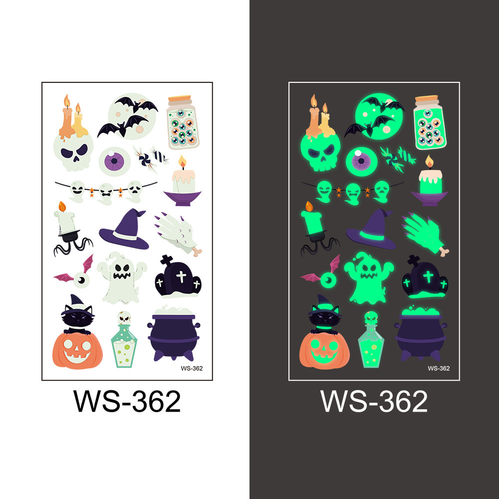 Picture of Cross-Border New Halloween Tattoo Stickers Waterproof and Sweat-Proof Long-Lasting Fluorescent Green Luminous Children's Cartoon Face Tattoo Stickers