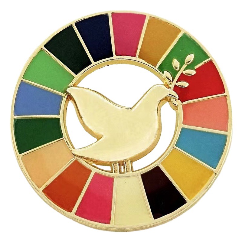 United Nations peace pigeon brooch sustainable development goal medal representative geometric pattern 17 color oil dripping necklace