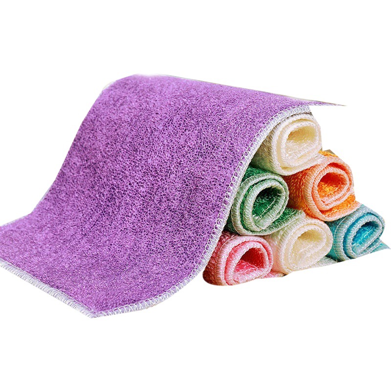 Double-layer thickened bamboo fiber color dishwashing towel household non-oily washing cloth for lazy people dishwashing cloth wholesale