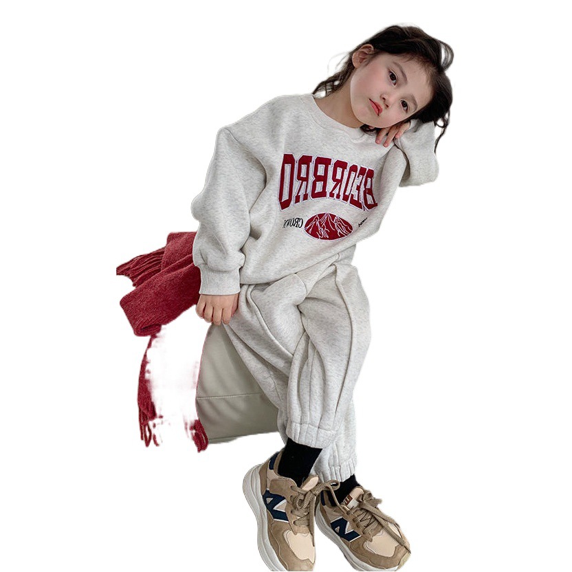 Girls' suit autumn new letter embroidered sports sweater + fashionable sweatpants 2-piece set for children