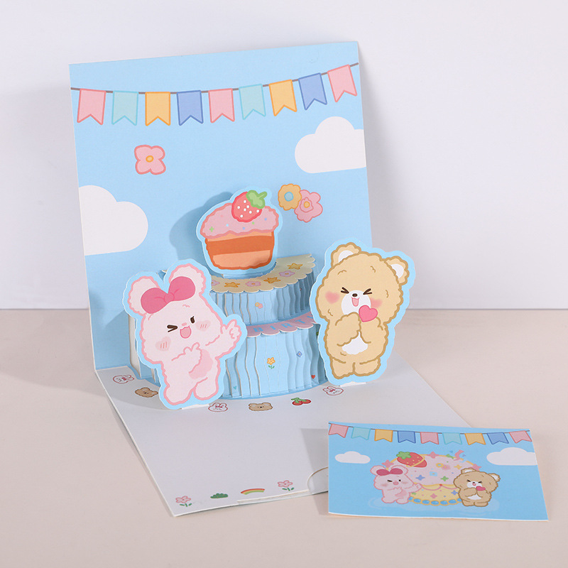 Picture of New ins three-dimensional birthday cake greeting card cute creative folding 3D blessing diy handmade gift blessing card