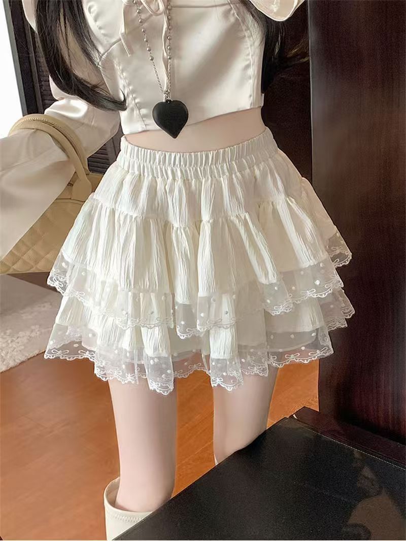 Ballet style lace skirt cake skirt women's summer 2025 new high-waisted anti-light puffy skirt short skirt