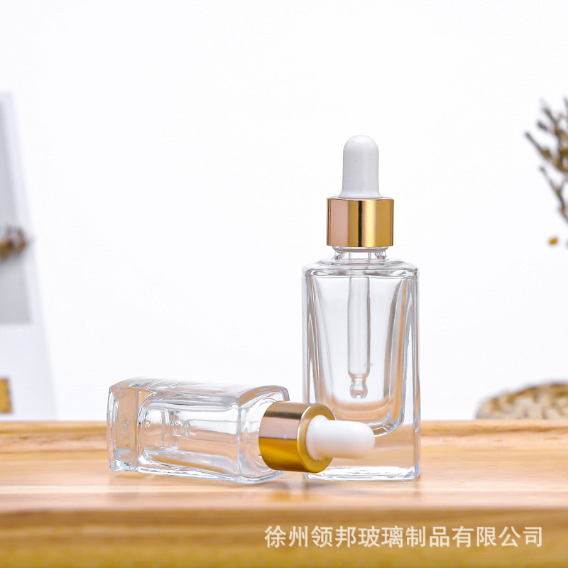 Picture of in stock Essence Bottle Wholesale 15ml30ml Rubber Head Dropper Transparent Empty Glass Bottle Square Screw Empty Bottle