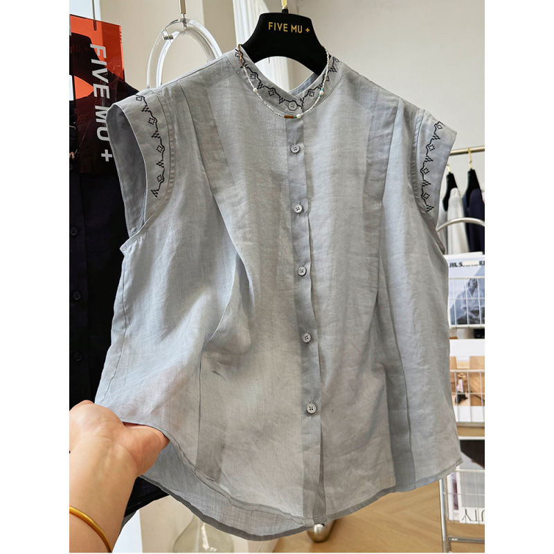 High-End, Unique and Beautiful Sleeveless Shirt for Women in Summer, Heavy Embroidered Outer Vest, Cotton and Linen Elegant Shirt