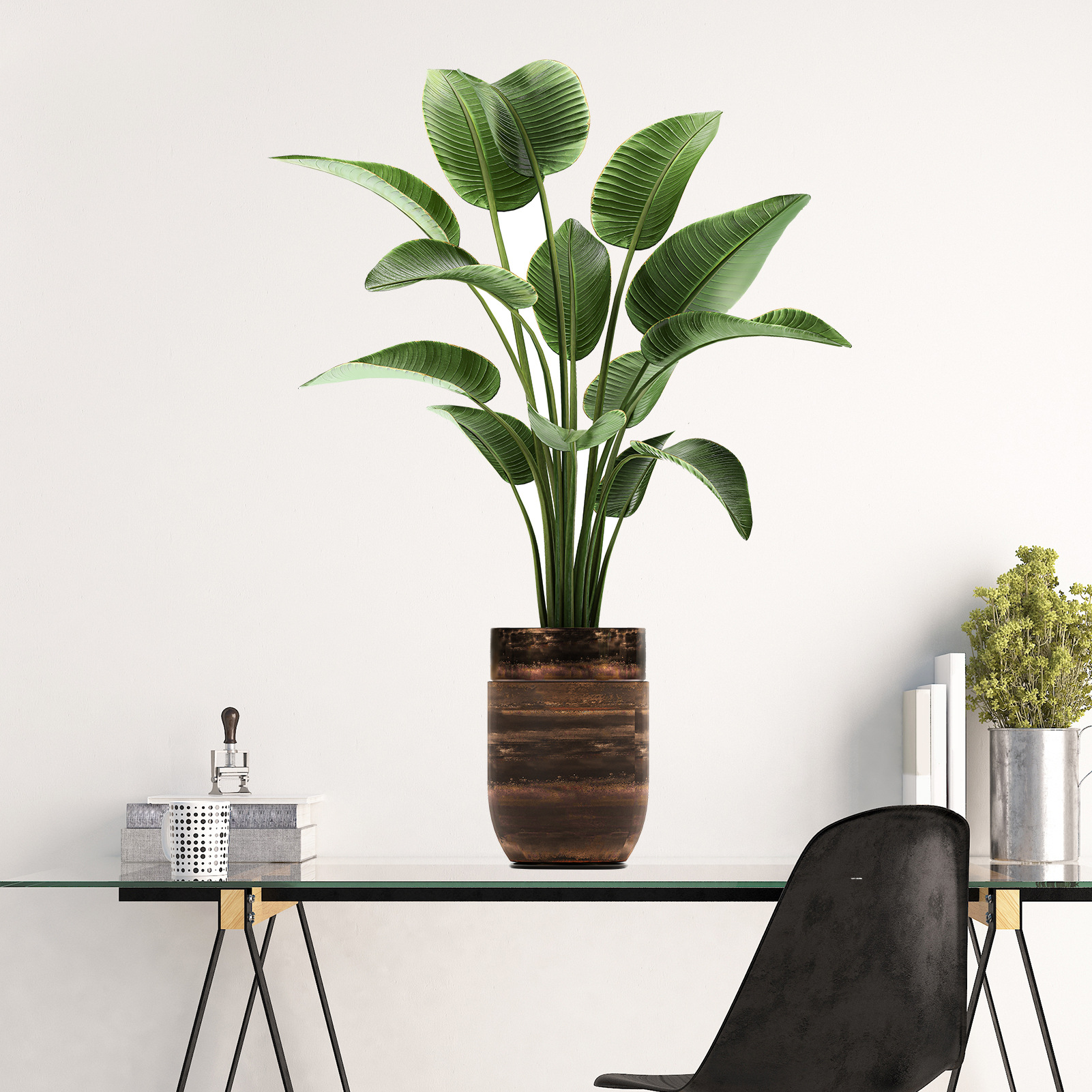 New Ms-G008 Tropical Green Plant 3D Turtle Leaf Potted Bedroom Room Living Room Background Wall Decorative Wall Sticker