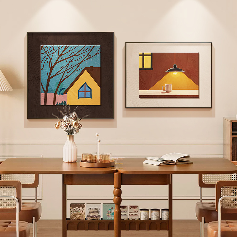 Middle-ancient style restaurant decorative painting French retro bedroom room two-piece mural Maillard dining table dining room hanging painting