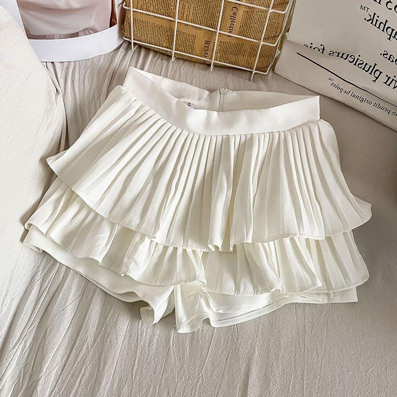 Chubby Girl plus size solid color double layer cake skirt women's summer chic sweet and spicy design high waist slimming A- line short skirt