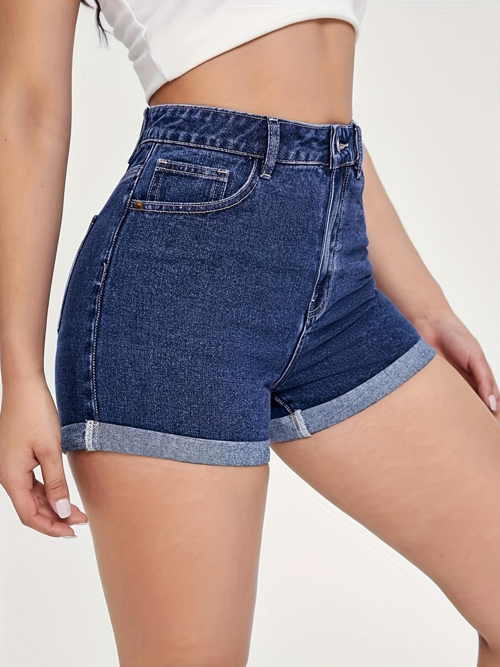 Cross-border Foreign Trade European and American Women's Clothing Amazon wish Independent Station Summer New Casual Straight Curled Denim Shorts