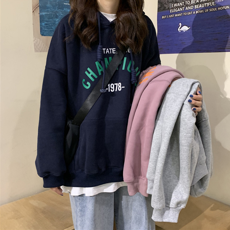 Thin Hooded Sweatshirt for Women 2023 Autum Letter Student Loose Top Jacket for Women One Piece Casual and Versatile