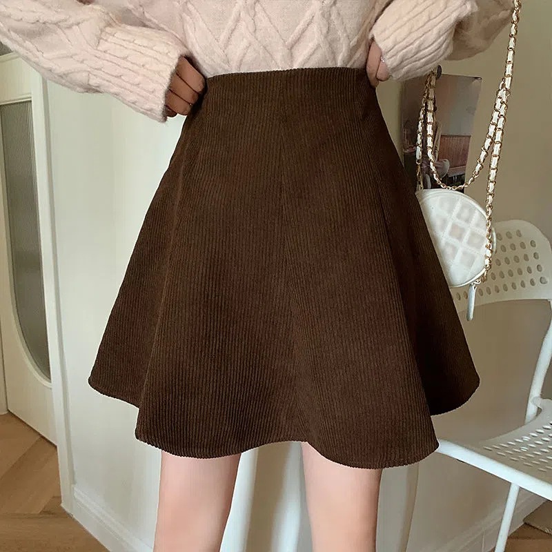 Autumn and Winter Corduroy A- Shaped Skirt High Waist Slimming Hip Covering High Waist Small Umbrella Skirt Hip Covering Skirt