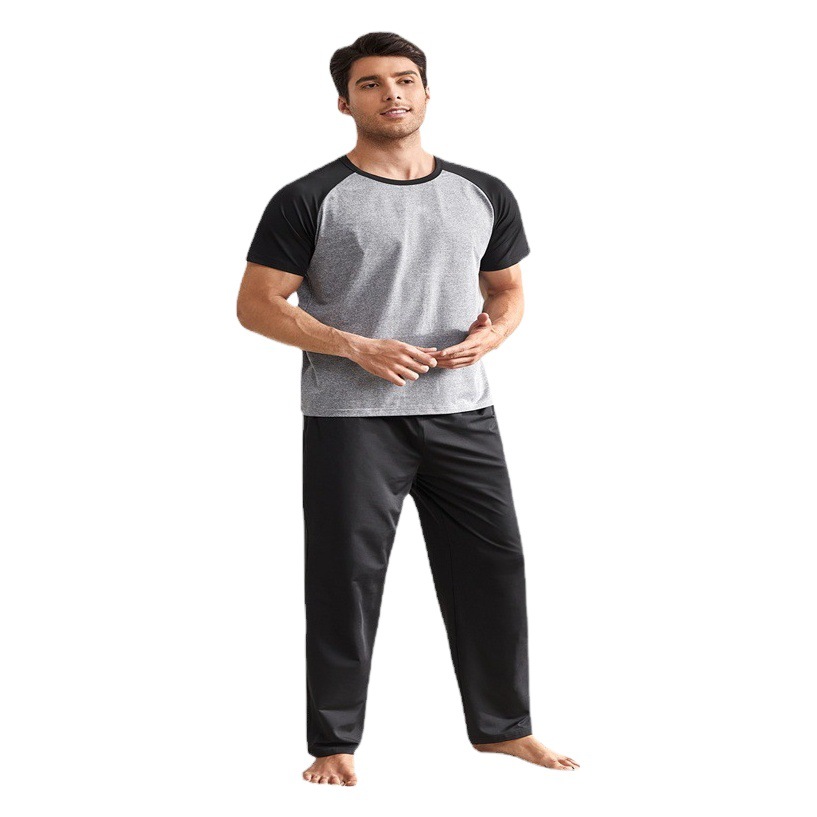Men's Loungewear Set for Autumn and Winter, Short-Sleeve Crew Neck Top and Long Pants, Suitable for Both Indoor and Outdoor Wear