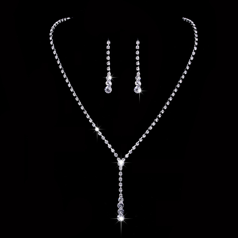 Picture of South Korea Metal Claw Chain Rhinestone Wedding Necklace Bride Necklace Ear Drop Jewelry Banquet Necklace Jewelry suit Wholesale