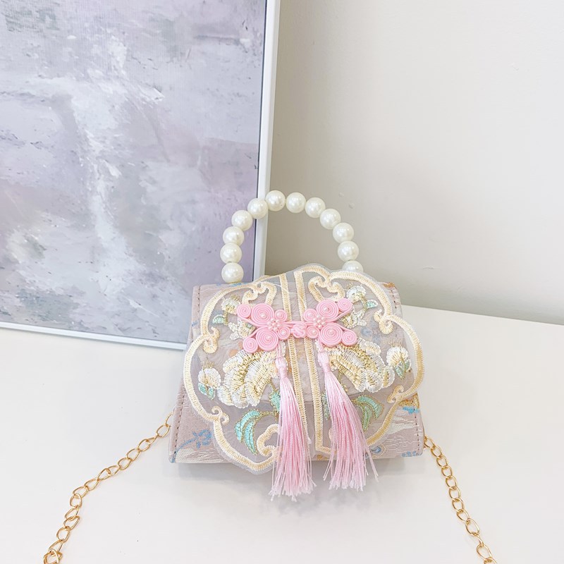 Picture of Hot Selling Children Shoulder Bag Exquisite Antique Little Girl Coin Purse Cute Princess Outdoor Casual Pearl Handbag