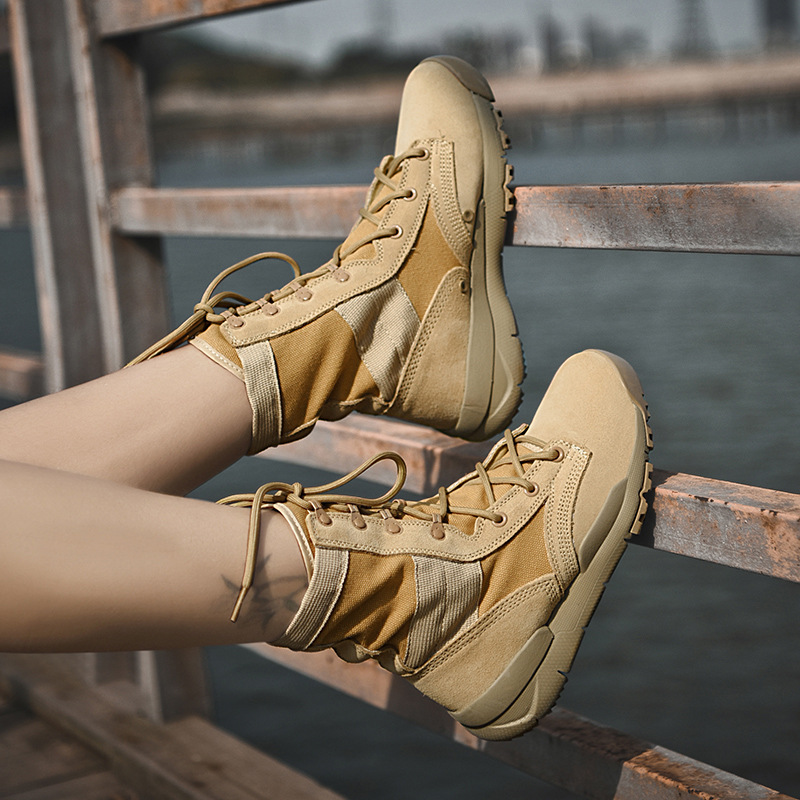 Picture of High-top Hiking Shoes Men's and Women's Genuine Leather Waterproof Non-slip Outdoor Shoes Summer Breathable Lightweight Travel Shoes Desert Hiking Shoes