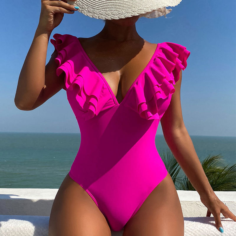 2023 new European and American fashion sexy one-piece swimsuit women's Amazon V-neck sexy beach bikini bikin
