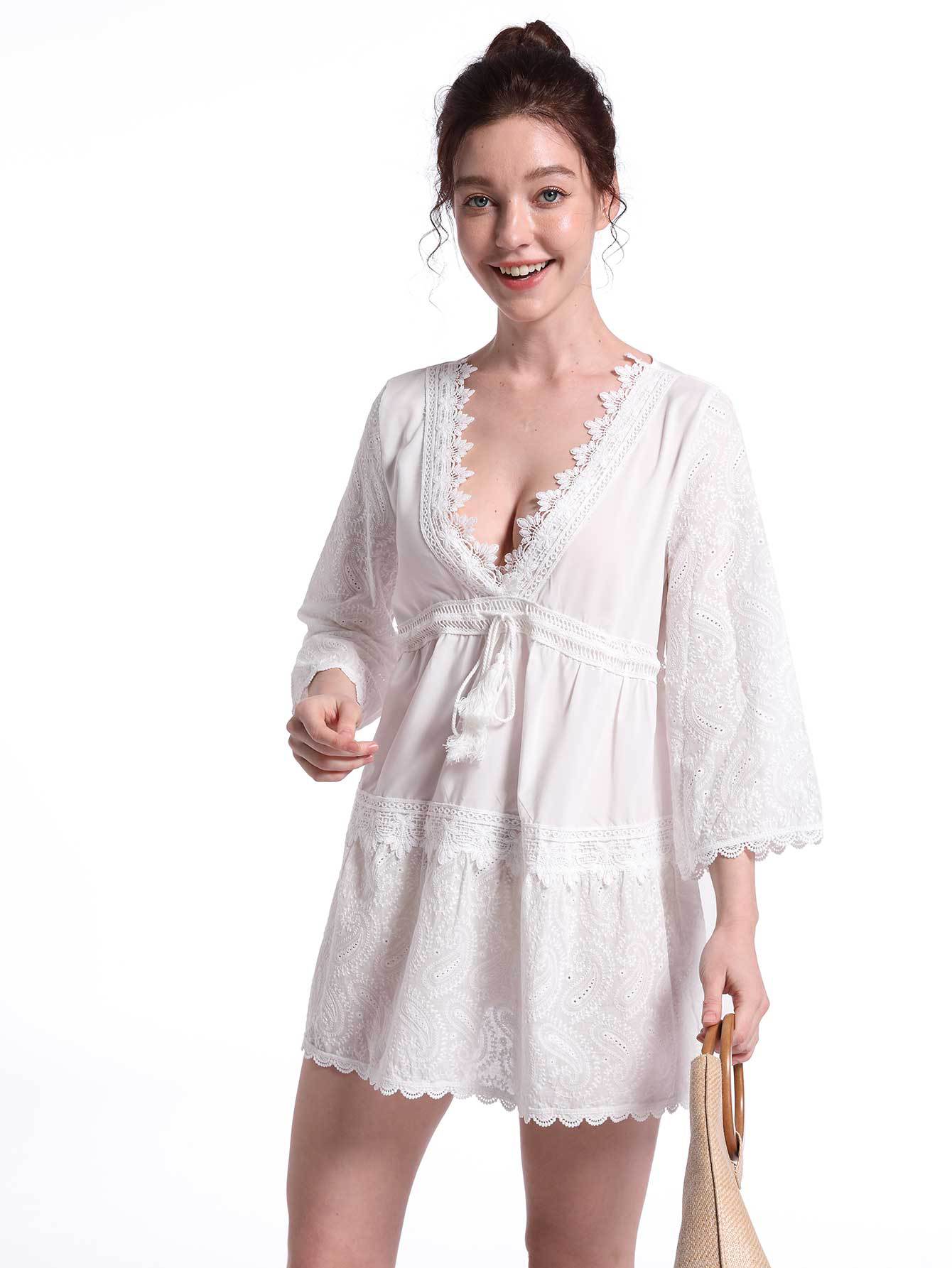 Amazon Cross-border European and American New V-neck Printed dress Seven-sleeve Sexy Dress Sexy Holiday Dress