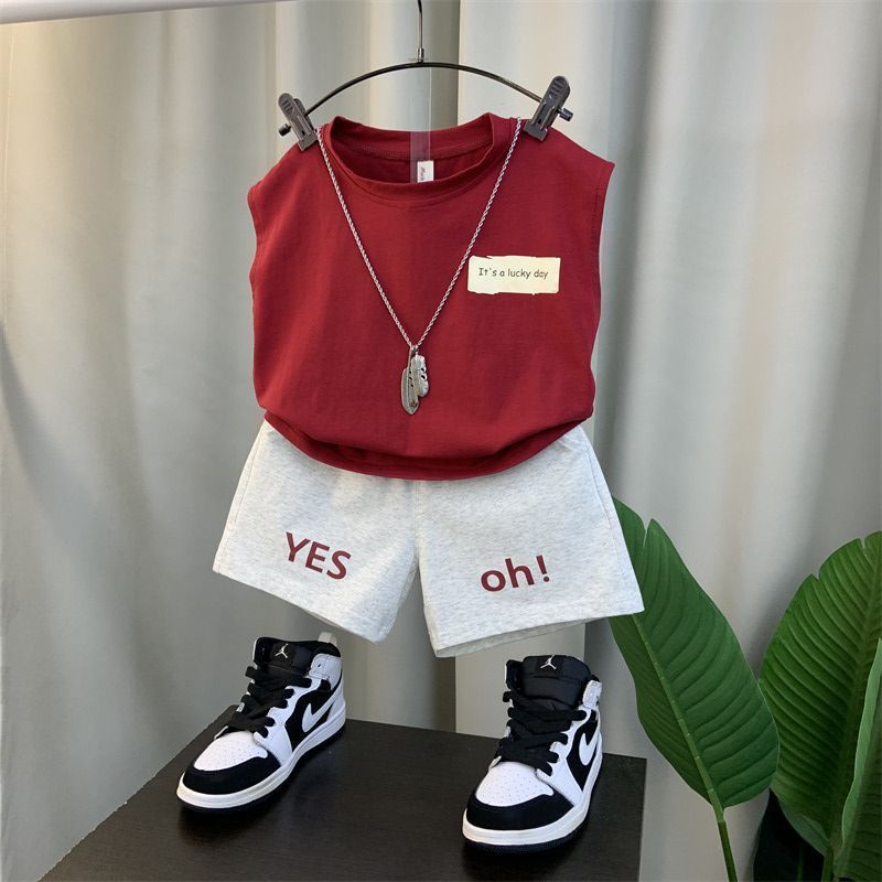 Boys' summer vest suit 2024 new handsome men's summer sleeveless children's clothing children's summer clothes