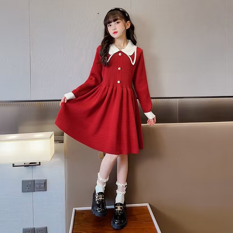 Picture of cuhk girls fashion college style princess dress girls autumn and winter new elegant lady knitted sweater dress